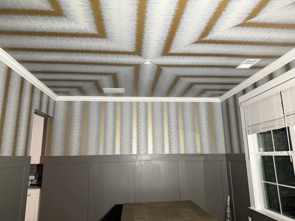 Elegant wallcovering in Michigan dining room